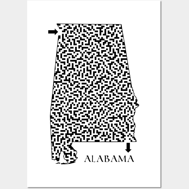 Alabama State Outline Maze & Labyrinth Wall Art by gorff